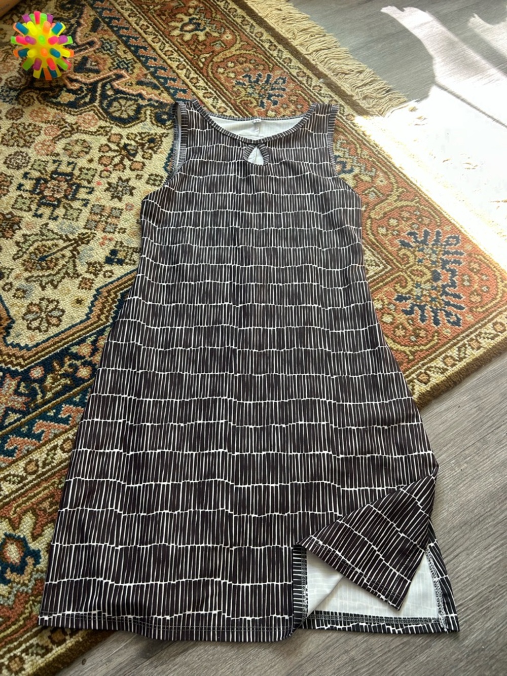 Sleeveless Black Striped Mini Dress with Keyhole